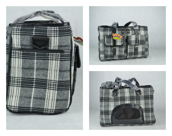 Petouch Gray Check Dog Cat Carrier Bag