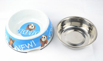 Bobo double cat dog bowl with stainless steel part