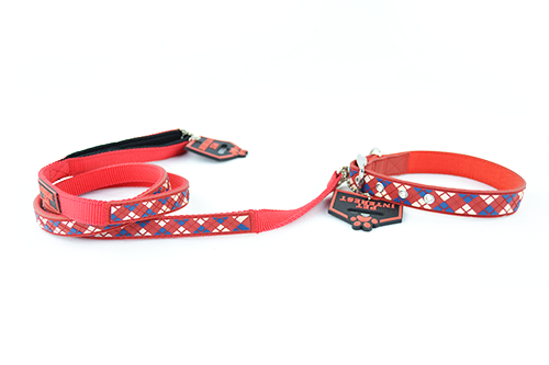 Dog guide collar set Red with triangles Pet Interest